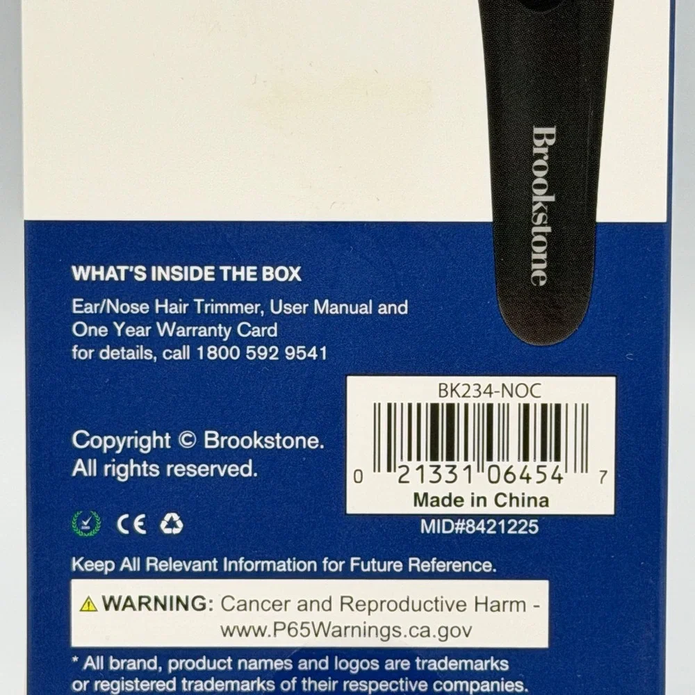Brookstone Ear/Nose Hair Trimmer Mens OS Black LED Light BK234-NOC **NEW**
